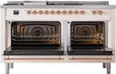 ILVE Nostalgie II 60-Inch Dual Fuel Freestanding Range with Removable Griddle in Antique White with Copper Trim (UP60FSNMPAWP)