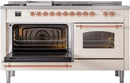 ILVE Nostalgie II 60-Inch Dual Fuel Freestanding Range with Removable Griddle in Antique White with Copper Trim (UP60FSNMPAWP)