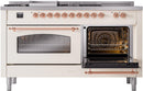 ILVE Nostalgie II 60-Inch Dual Fuel Freestanding Range with Removable Griddle in Antique White with Copper Trim (UP60FSNMPAWP)