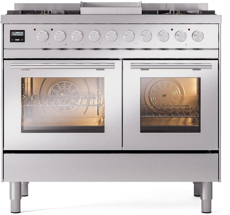 ILVE Professional Plus II 40-Inch Freestanding Dual Fuel Range with 6 Sealed Burner and Removable Griddle in Stainless Steel (UPD40FWMPSS)
