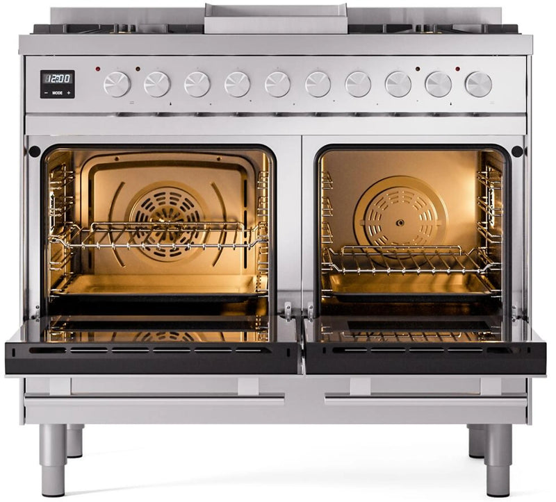ILVE Professional Plus II 40-Inch Freestanding Dual Fuel Range with 6 Sealed Burner and Removable Griddle in Stainless Steel (UPD40FWMPSS)