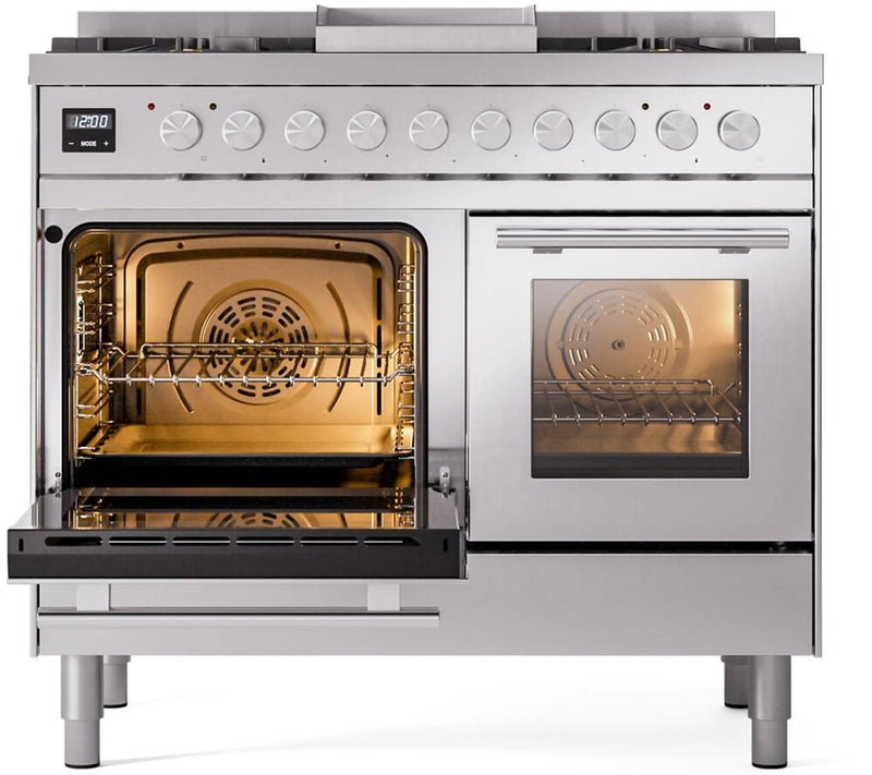 ILVE Professional Plus II 40-Inch Freestanding Dual Fuel Range with 6 Sealed Burner and Removable Griddle in Stainless Steel (UPD40FWMPSS)