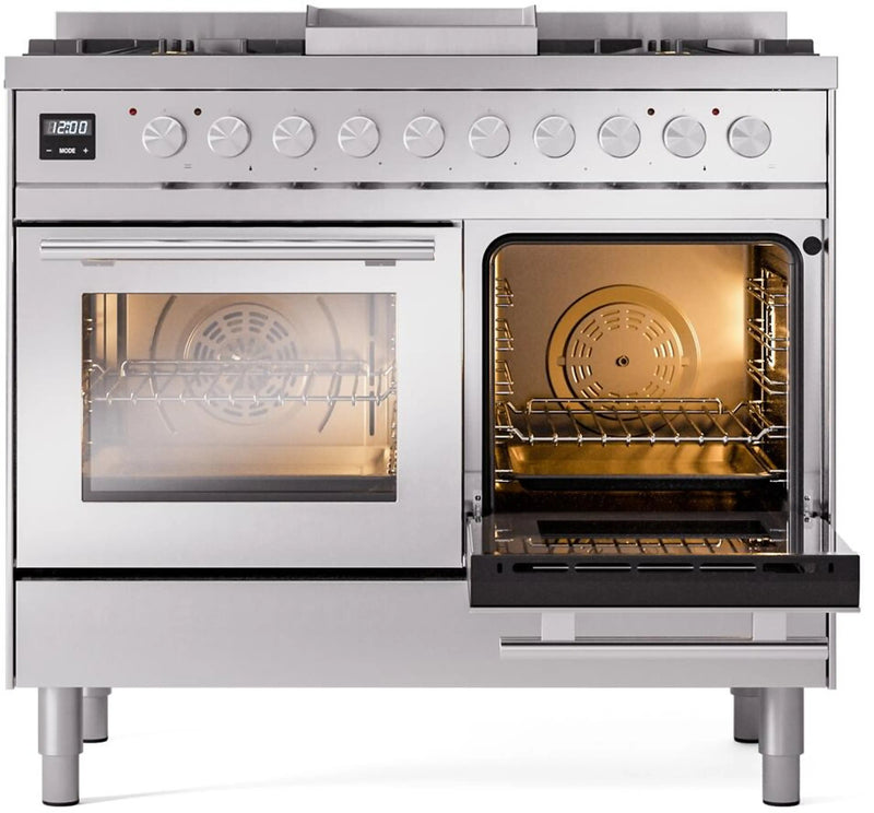 ILVE Professional Plus II 40-Inch Freestanding Dual Fuel Range with 6 Sealed Burner and Removable Griddle in Stainless Steel (UPD40FWMPSS)