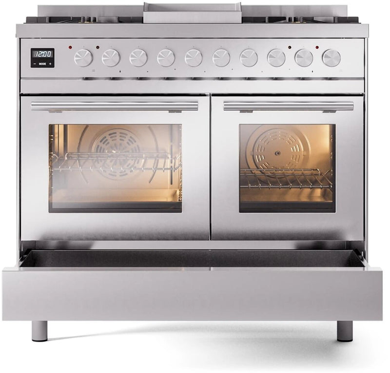 ILVE Professional Plus II 40-Inch Freestanding Dual Fuel Range with 6 Sealed Burner and Removable Griddle in Stainless Steel (UPD40FWMPSS)