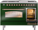 ILVE Nostalgie II 48-Inch Dual Fuel Freestanding Range with Removable Griddle in Emerald Green with Copper Trim (UP48FNMPEGP)