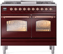ILVE Nostalgie II 40-Inch Dual Fuel Freestanding Range with Removable Griddle in Burgundy with Copper Trim (UPD40FNMPBUP)