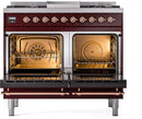ILVE Nostalgie II 40-Inch Dual Fuel Freestanding Range with Removable Griddle in Burgundy with Copper Trim (UPD40FNMPBUP)