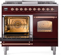 ILVE Nostalgie II 40-Inch Dual Fuel Freestanding Range with Removable Griddle in Burgundy with Copper Trim (UPD40FNMPBUP)