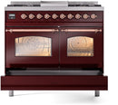 ILVE Nostalgie II 40-Inch Dual Fuel Freestanding Range with Removable Griddle in Burgundy with Copper Trim (UPD40FNMPBUP)