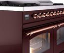 ILVE Nostalgie II 40-Inch Dual Fuel Freestanding Range with Removable Griddle in Burgundy with Copper Trim (UPD40FNMPBUP)
