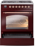 ILVE Nostalgie II 30-Inch Dual Fuel Freestanding Range in Burgundy with Copper Trim (UP30NMPBUP)