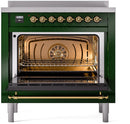 ILVE Nostalgie II 36-Inch Freestanding Electric Induction Range in Emerald Green with Brass Trim (UPI366NMPEGG)