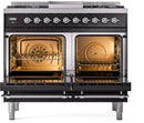 ILVE Nostalgie II 40-Inch Dual Fuel Freestanding Range with Removable Griddle in Glossy Black with Chrome Trim (UPD40FNMPBKC)