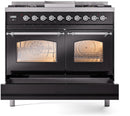 ILVE Nostalgie II 40-Inch Dual Fuel Freestanding Range with Removable Griddle in Glossy Black with Chrome Trim (UPD40FNMPBKC)