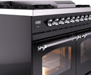 ILVE Nostalgie II 40-Inch Dual Fuel Freestanding Range with Removable Griddle in Glossy Black with Chrome Trim (UPD40FNMPBKC)