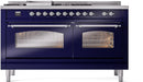 ILVE Nostalgie II 60-Inch Dual Fuel Freestanding Range with Removable Griddle in Midnight Blue with Chrome Trim (UP60FSNMPMBC)