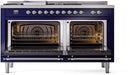 ILVE Nostalgie II 60-Inch Dual Fuel Freestanding Range with Removable Griddle in Midnight Blue with Chrome Trim (UP60FSNMPMBC)