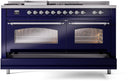 ILVE Nostalgie II 60-Inch Dual Fuel Freestanding Range with Removable Griddle in Midnight Blue with Chrome Trim (UP60FSNMPMBC)