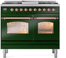 ILVE Nostalgie II 40-Inch Dual Fuel Freestanding Range with Removable Griddle in Emerald Green with Copper Trim (UPD40FNMPEGP)