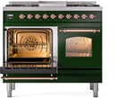 ILVE Nostalgie II 40-Inch Dual Fuel Freestanding Range with Removable Griddle in Emerald Green with Copper Trim (UPD40FNMPEGP)