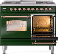 ILVE Nostalgie II 40-Inch Dual Fuel Freestanding Range with Removable Griddle in Emerald Green with Copper Trim (UPD40FNMPEGP)