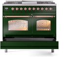 ILVE Nostalgie II 40-Inch Dual Fuel Freestanding Range with Removable Griddle in Emerald Green with Copper Trim (UPD40FNMPEGP)