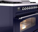 ILVE Nostalgie II 36-Inch Dual Fuel Freestanding Range with Removable Griddle in Midnight Blue with Chrome Trim (UP36FNMPMBC)