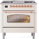 ILVE Nostalgie II 36-Inch Dual Fuel Freestanding Range with Removable Griddle in Antique White with Copper Trim (UP36FNMPAWP)
