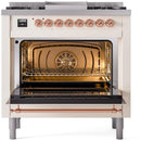 ILVE Nostalgie II 36-Inch Dual Fuel Freestanding Range with Removable Griddle in Antique White with Copper Trim (UP36FNMPAWP)
