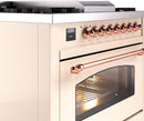 ILVE Nostalgie II 36-Inch Dual Fuel Freestanding Range with Removable Griddle in Antique White with Copper Trim (UP36FNMPAWP)