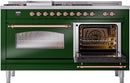 ILVE Nostalgie II 60-Inch Dual Fuel Freestanding Range with Removable Griddle in Emerald Green with Copper Trim (UP60FSNMPEGP)