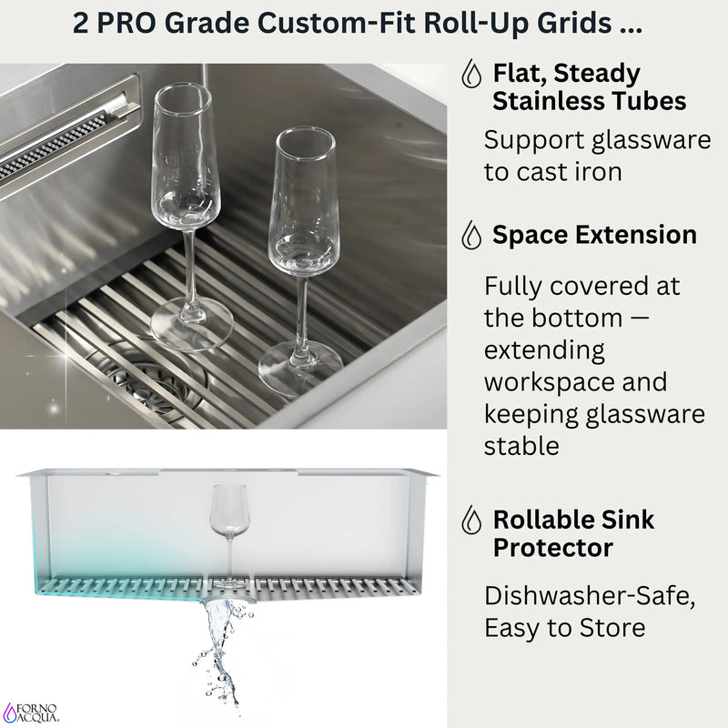 Forno Acqua 33-Inch Drop-In/Undermount 50/50 Double Bowl Stainless Steel Sink with Faucet & Waterfall (G-ZN30)