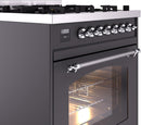 ILVE Nostalgie II 30-Inch Dual Fuel Freestanding Range in Matte Graphite with Chrome Trim (UP30NMPMGC)