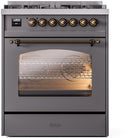 ILVE Nostalgie II 30-Inch Dual Fuel Freestanding Range in Matte Graphite with Bronze Trim (UP30NMPMGB)