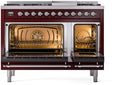 ILVE Nostalgie II 48-Inch Dual Fuel Freestanding Range with Removable Griddle in Burgundy with Copper Trim (UP48FNMPBUC)