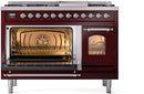 ILVE Nostalgie II 48-Inch Dual Fuel Freestanding Range with Removable Griddle in Burgundy with Copper Trim (UP48FNMPBUC)