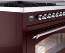ILVE Nostalgie II 48-Inch Dual Fuel Freestanding Range with Removable Griddle in Burgundy with Copper Trim (UP48FNMPBUC)