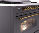 ILVE Nostalgie II 36-Inch Dual Fuel Freestanding Range with Removable Griddle in Matte Graphite with Brass Trim (UP36FNMPMGG)