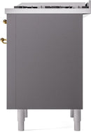 ILVE Nostalgie II 36-Inch Dual Fuel Freestanding Range with Removable Griddle in Matte Graphite with Brass Trim (UP36FNMPMGG)