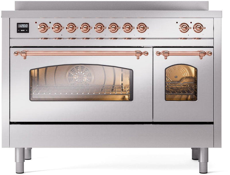 ILVE Nostalgie II 48-Inch Freestanding Electric Induction Range in Stainless Steel with Copper Trim (UPI486NMPSSP)