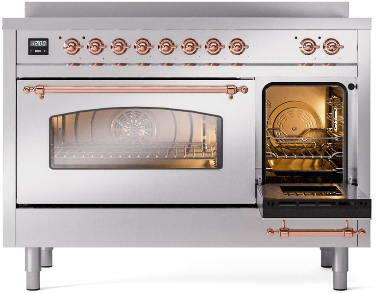 ILVE Nostalgie II 48-Inch Freestanding Electric Induction Range in Stainless Steel with Copper Trim (UPI486NMPSSP)