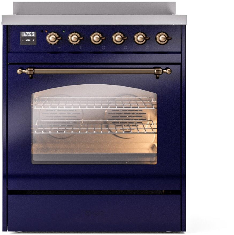 ILVE Nostalgie II 30-Inch Freestanding Electric Induction Range in Midnight Blue with Bronze Trim (UPI304NMPMBB)