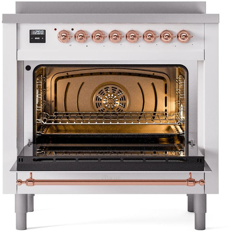 ILVE Nostalgie II 36-Inch Freestanding Electric Induction Range in White with Copper Trim (UPI366NMPWHP)
