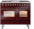 ILVE Nostalgie II 40-Inch Dual Fuel Freestanding Range with Removable Griddle in Burgundy with Bronze Trim (UPD40FNMPBUB)
