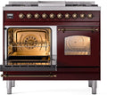 ILVE Nostalgie II 40-Inch Dual Fuel Freestanding Range with Removable Griddle in Burgundy with Bronze Trim (UPD40FNMPBUB)