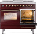 ILVE Nostalgie II 40-Inch Dual Fuel Freestanding Range with Removable Griddle in Burgundy with Bronze Trim (UPD40FNMPBUB)
