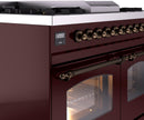 ILVE Nostalgie II 40-Inch Dual Fuel Freestanding Range with Removable Griddle in Burgundy with Bronze Trim (UPD40FNMPBUB)