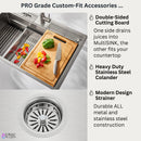 Forno Acqua 33-Inch Drop-In/Undermount 3-Level Workstation Sink with Faucet, Waterfall & Glass Rinser (D-WP30)