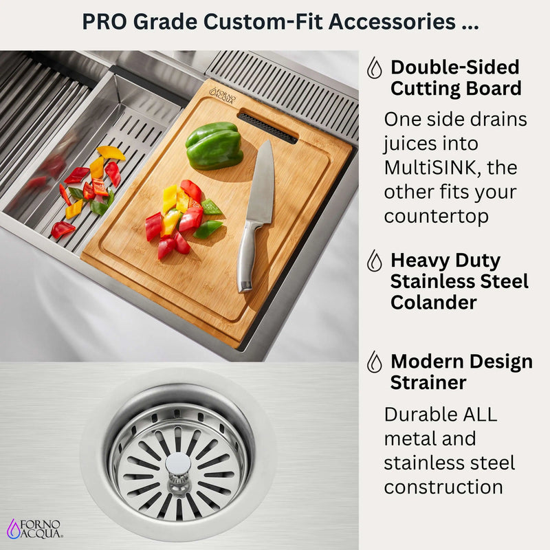 Forno Acqua 33-Inch Drop-In/Undermount MultiSINK Workstation Sink with Waterfall Faucet & Glass Rinser (E-XP30)