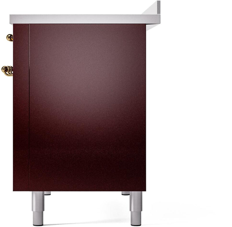 ILVE Nostalgie II 48-Inch Freestanding Electric Induction Range in Burgundy with Brass Trim (UPI486NMPBUG)